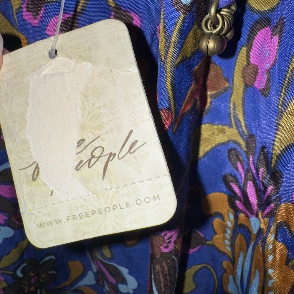 NWT free people pixie printed purple/bue floral tie back tunic/dress - Picture 6 of 6